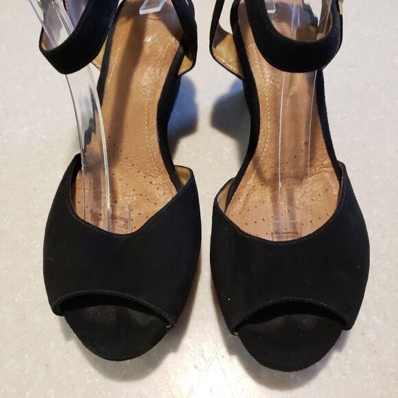 Clarks Flores Raye Black Suede Peek-Toe Wedges - Size 9.5M - Picture 3 of 8